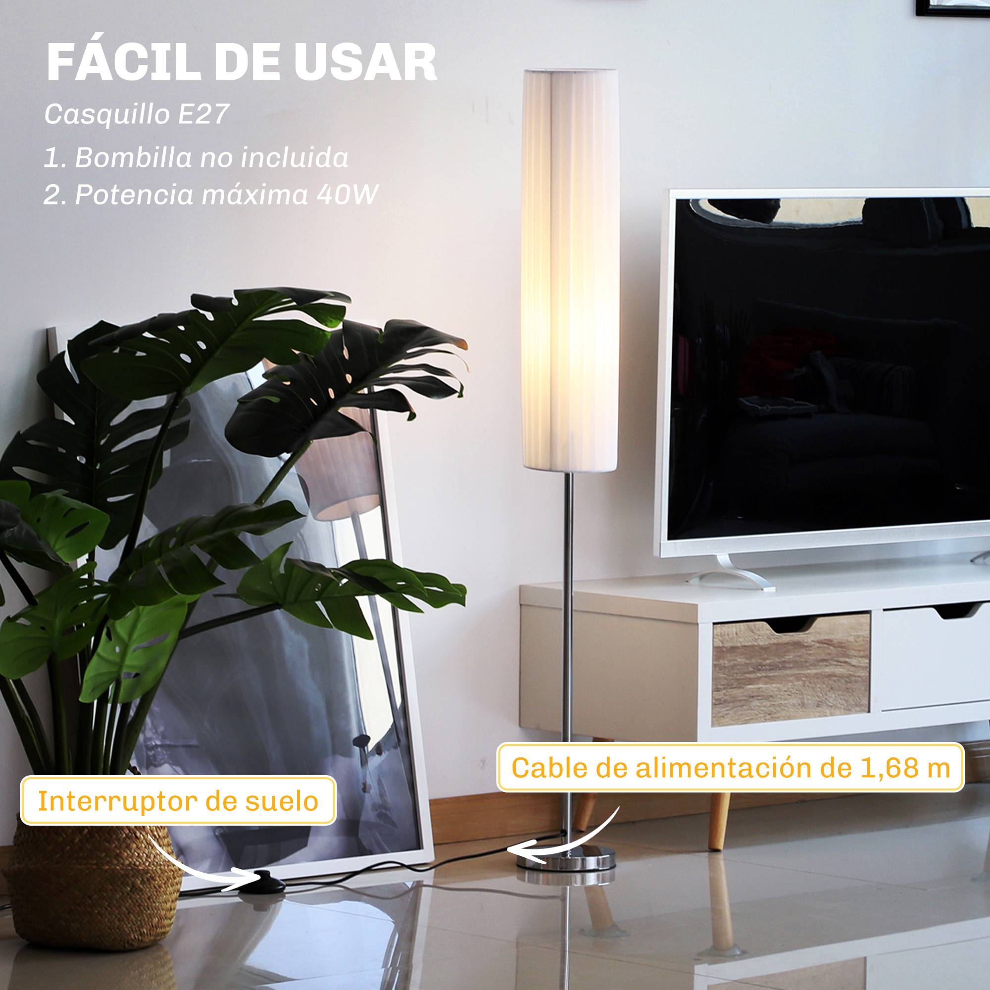 Lampadaire blanc 120 cm base acier inoxydable 2 douilles E27 interrupteur faible consommation salon bureau - Image 7