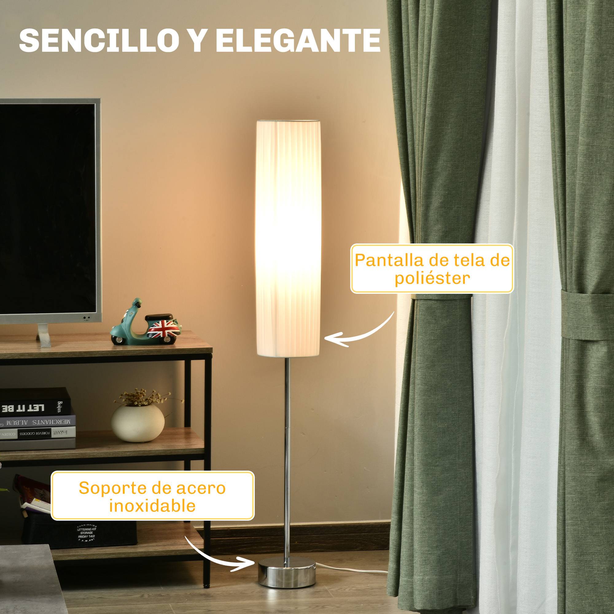 Lampadaire blanc 120 cm base acier inoxydable 2 douilles E27 interrupteur faible consommation salon bureau - Image 6