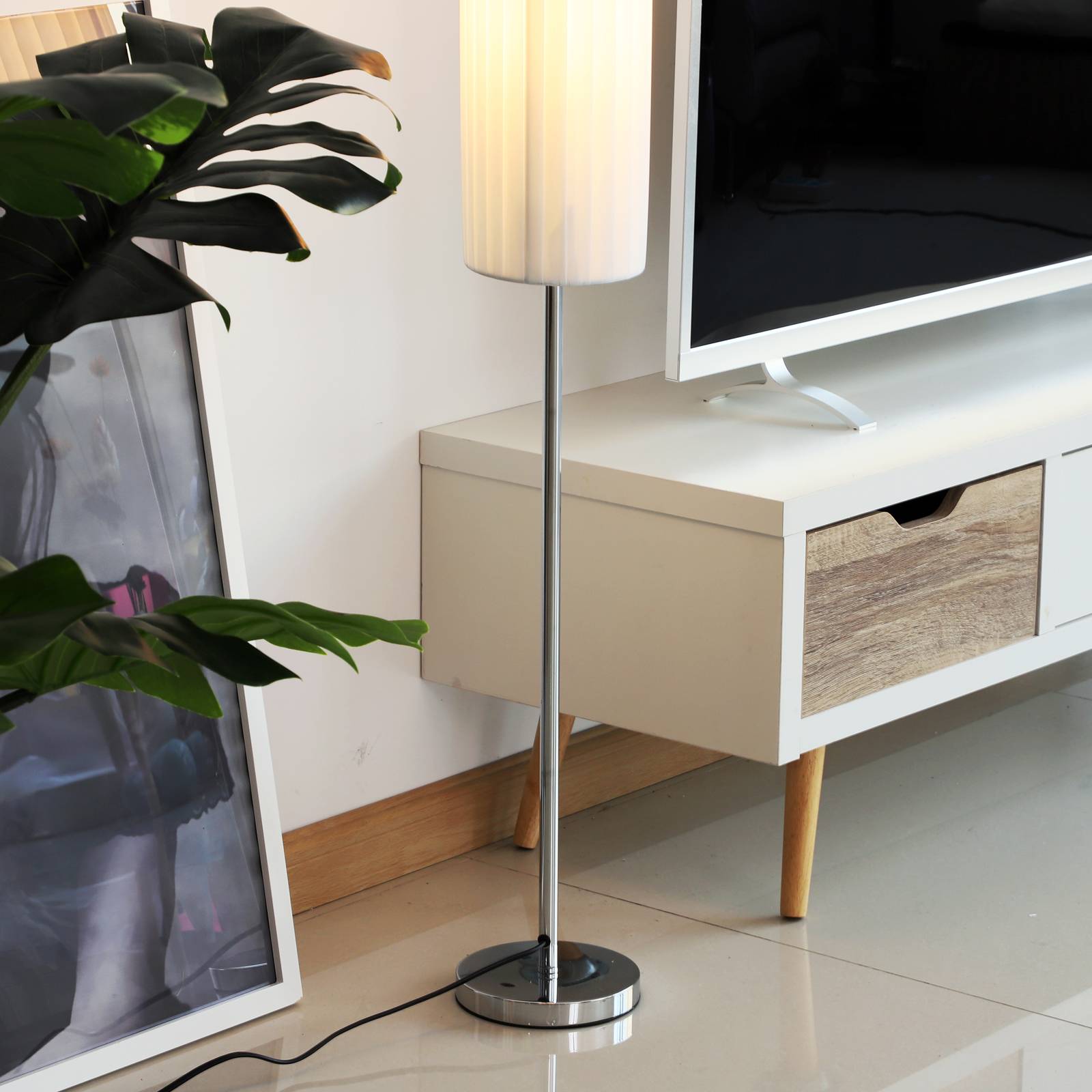 Lampadaire blanc 120 cm base acier inoxydable 2 douilles E27 interrupteur faible consommation salon bureau - Image 8