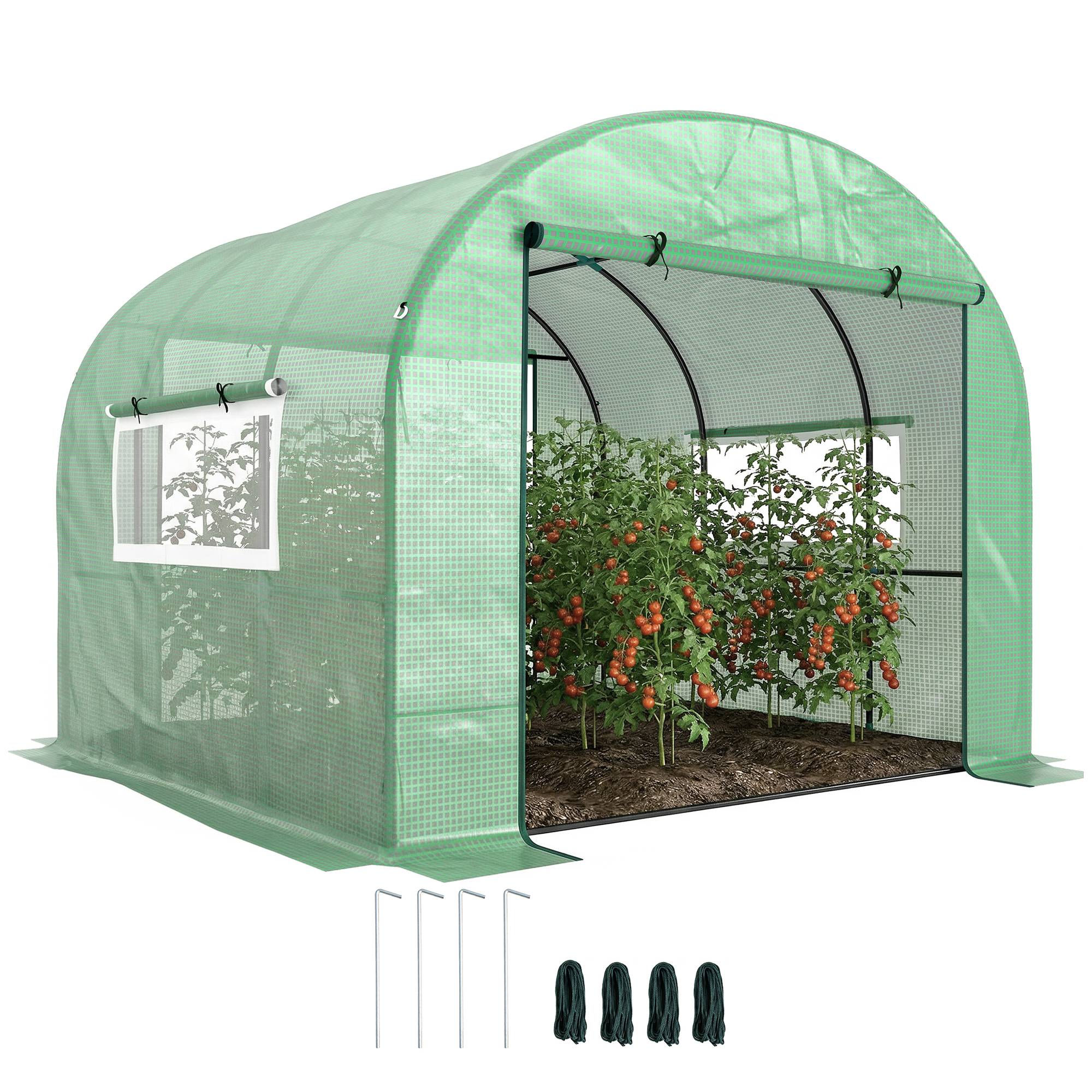 Serre tunnel verte 9m² 300 x 300 x 200 cm, PE 135g/m² haute densité, 2 portes zippées pour jardin - Image 1