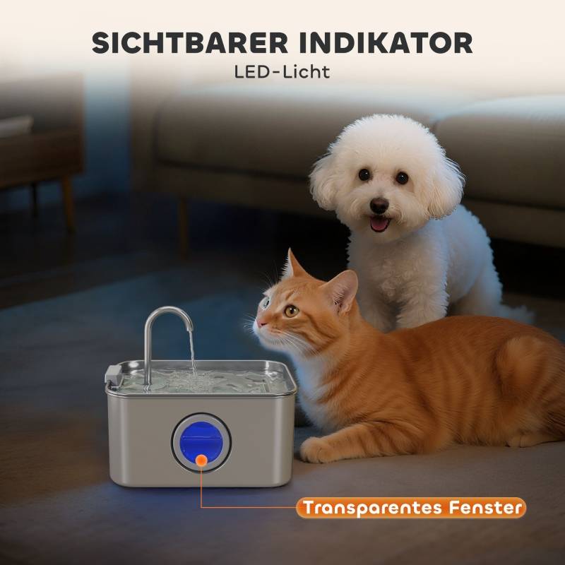 Fontaine à Eau Chat Inox 3,2L Distributeur Silencieux Filtre Charbon LED - ComfortXL Pet Living - Image 8