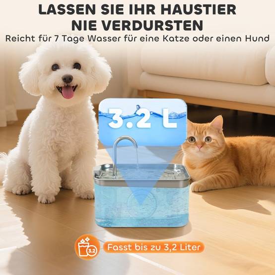 Fontaine à Eau Chat Inox 3,2L Distributeur Silencieux Filtre Charbon LED - ComfortXL Pet Living - Image 5