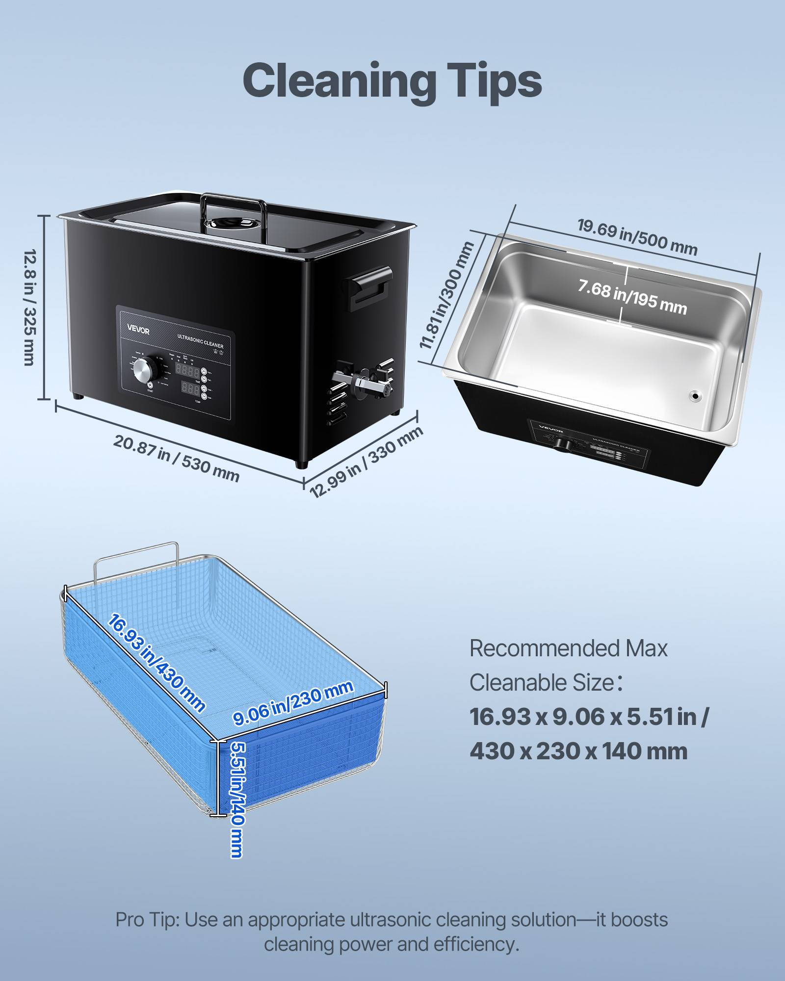 Vevor - VEVOR Nettoyeur à ultrasons 30 L, inox 304, 40 kHz, 10 transducteurs, panier et boule de nettoyage, pour bijoux, montres, pièces - Image 6