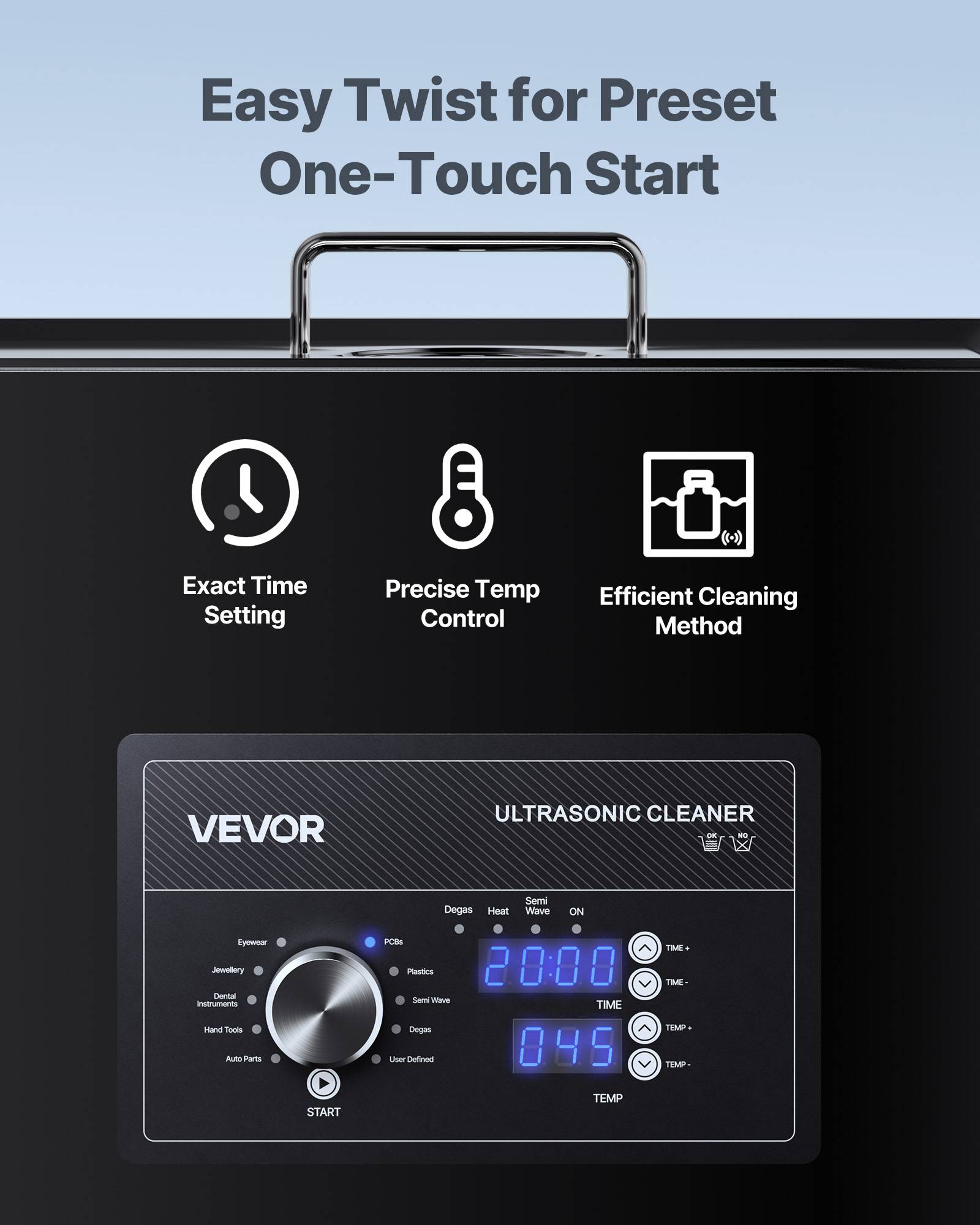 Vevor - VEVOR Nettoyeur à ultrasons 30 L, inox 304, 40 kHz, 10 transducteurs, panier et boule de nettoyage, pour bijoux, montres, pièces - Image 3