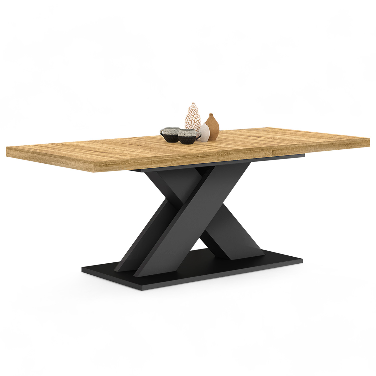 Table à manger extensible rectangle ALICIA 6-10 personnes bois et noir 160-200 cm - Image 2