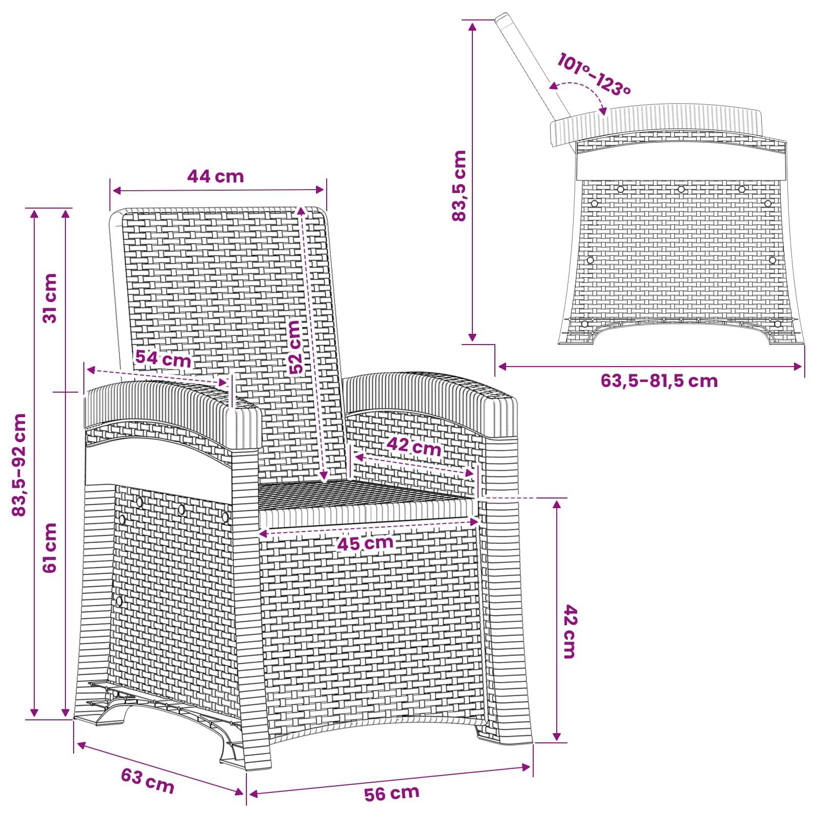 Lot de 2 chaises de jardin inclinables polypropylène anthracite 63 x 56 x 92 cm - PANGIVO - Image 9