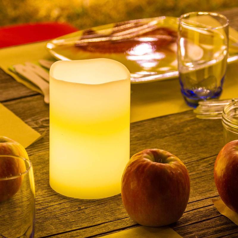 Bougie cire Ivoire cylindrique Ø10cm, 2 LED BLANC CHAUD Lotti - Image 5