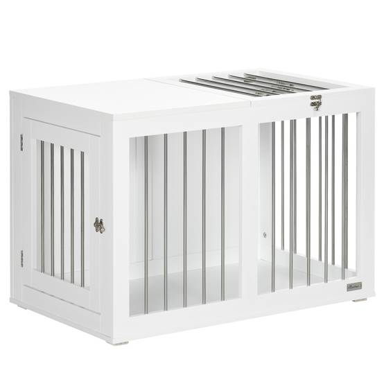 Cage pour chien avec portes et fonction de transport, MDF blanc, 80 x 50 x 56.5 cm - PANGIVO - Image 1