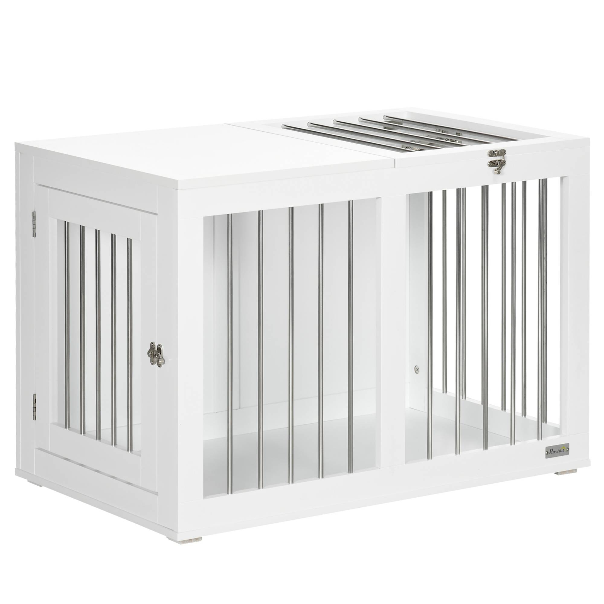 Cage pour chien avec portes et fonction de transport, MDF blanc, 80 x 50 x 56.5 cm - PANGIVO - Image 1