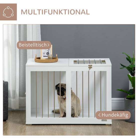 Cage pour chien avec portes et fonction de transport, MDF blanc, 80 x 50 x 56.5 cm - PANGIVO - Image 4