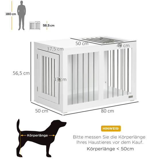 Cage pour chien avec portes et fonction de transport, MDF blanc, 80 x 50 x 56.5 cm - PANGIVO - Image 3