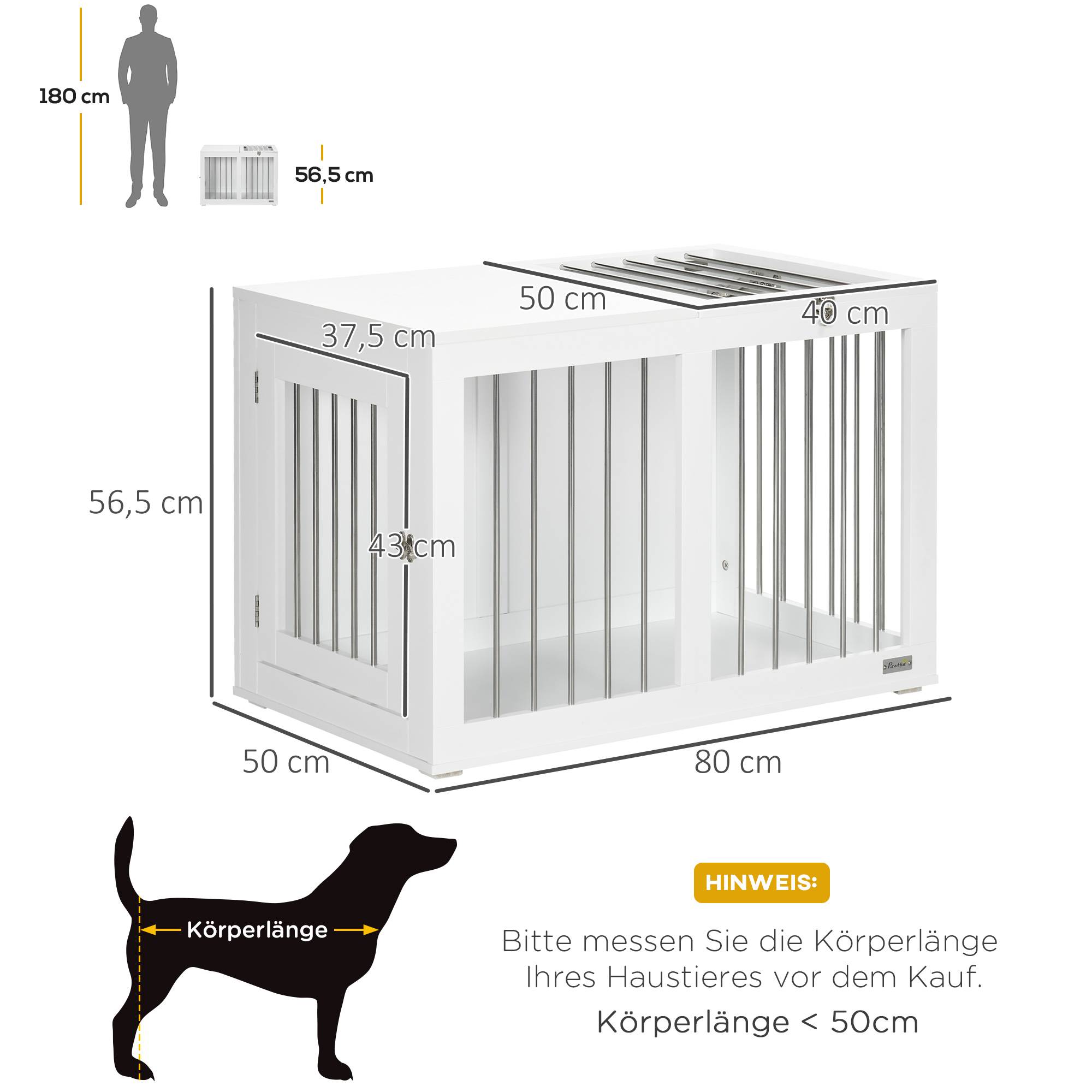 Cage pour chien avec portes et fonction de transport, MDF blanc, 80 x 50 x 56.5 cm - PANGIVO - Image 3