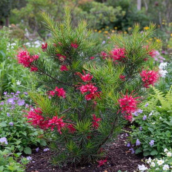 Grévilléa à feuilles de genévrier, Grevillea à fleurs Rose - feuillage Persistant - Pot de 7,5L - 40/60 cm- hauteur à maturité De 0,50 m à 1,00 m - Image 2