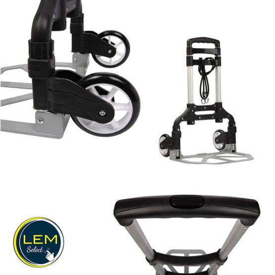 HOMCOM Chariot Diable Pliable Aluminium – Charge 70 Kg – Télescopique Léger Avec Roues – Idéal Déménagement Bagages Courses
