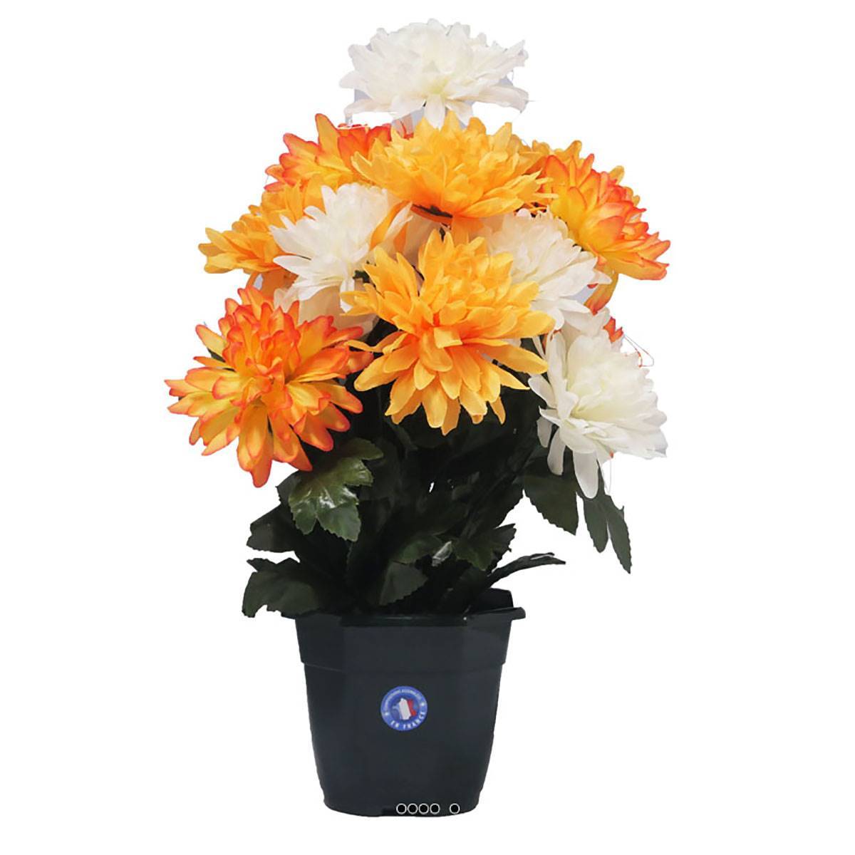 Artificielles - Pot fleurs artificielles pour le cimetière chrysanthèmes Orange - couleur: Orange - Imagen 2