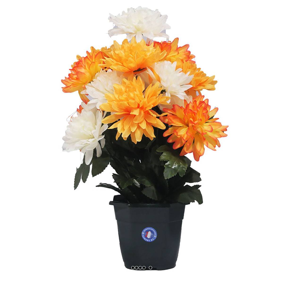 Artificielles - Pot fleurs artificielles pour le cimetière chrysanthèmes Orange - couleur: Orange - Imagen 1