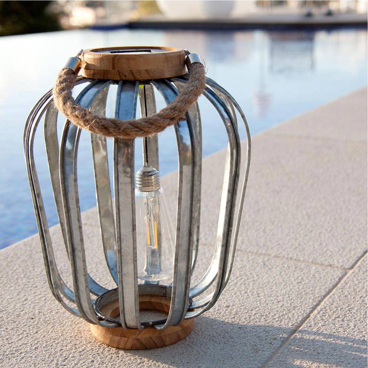 Lumisky - Lanterne solaire bohème JAVA Argent Bois naturel H45cm - Imagen 2