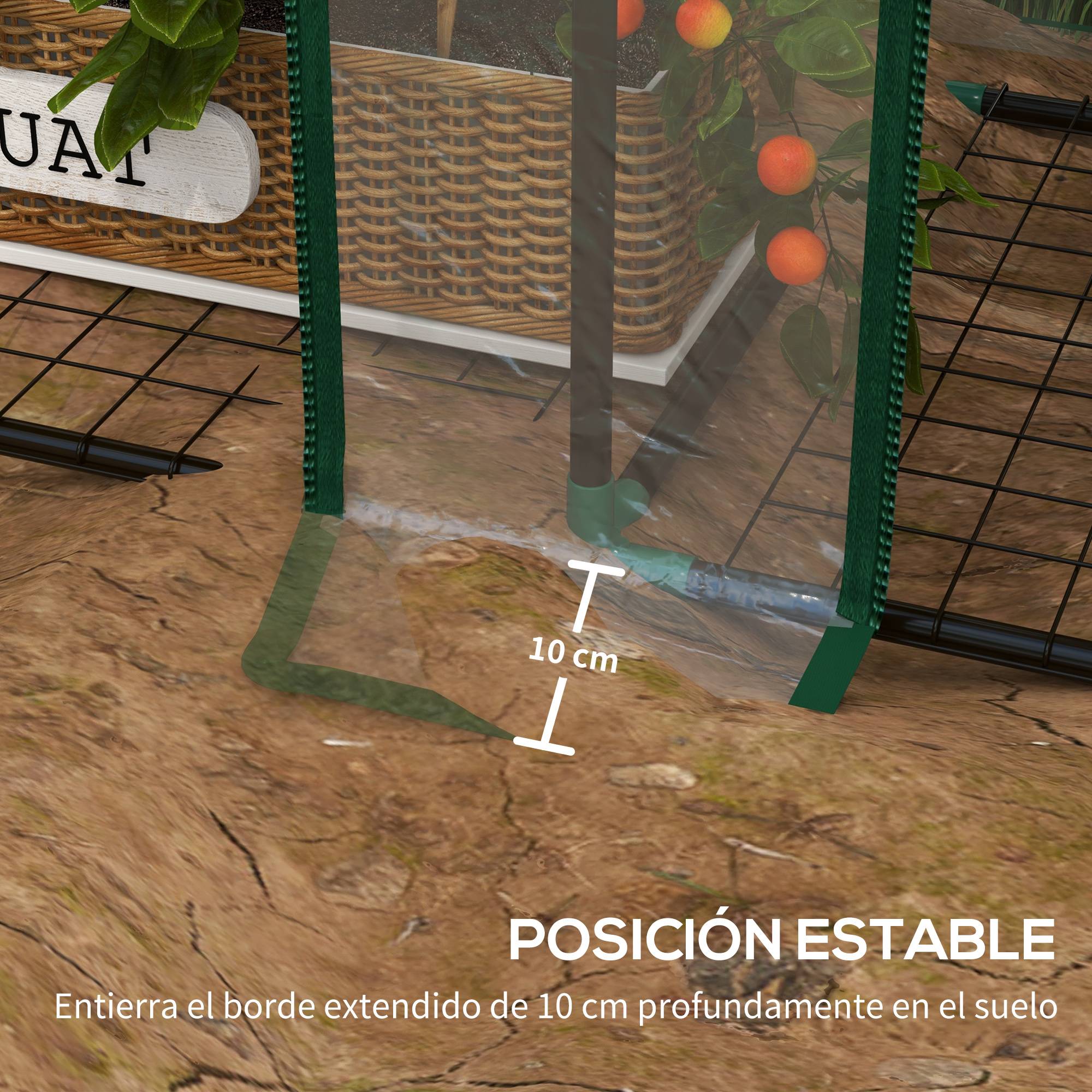 Serre de jardin à 3 niveaux avec étagères, toit incliné et portes zippées, 143 x 46 x 141/151 cm, transparente - Image 9