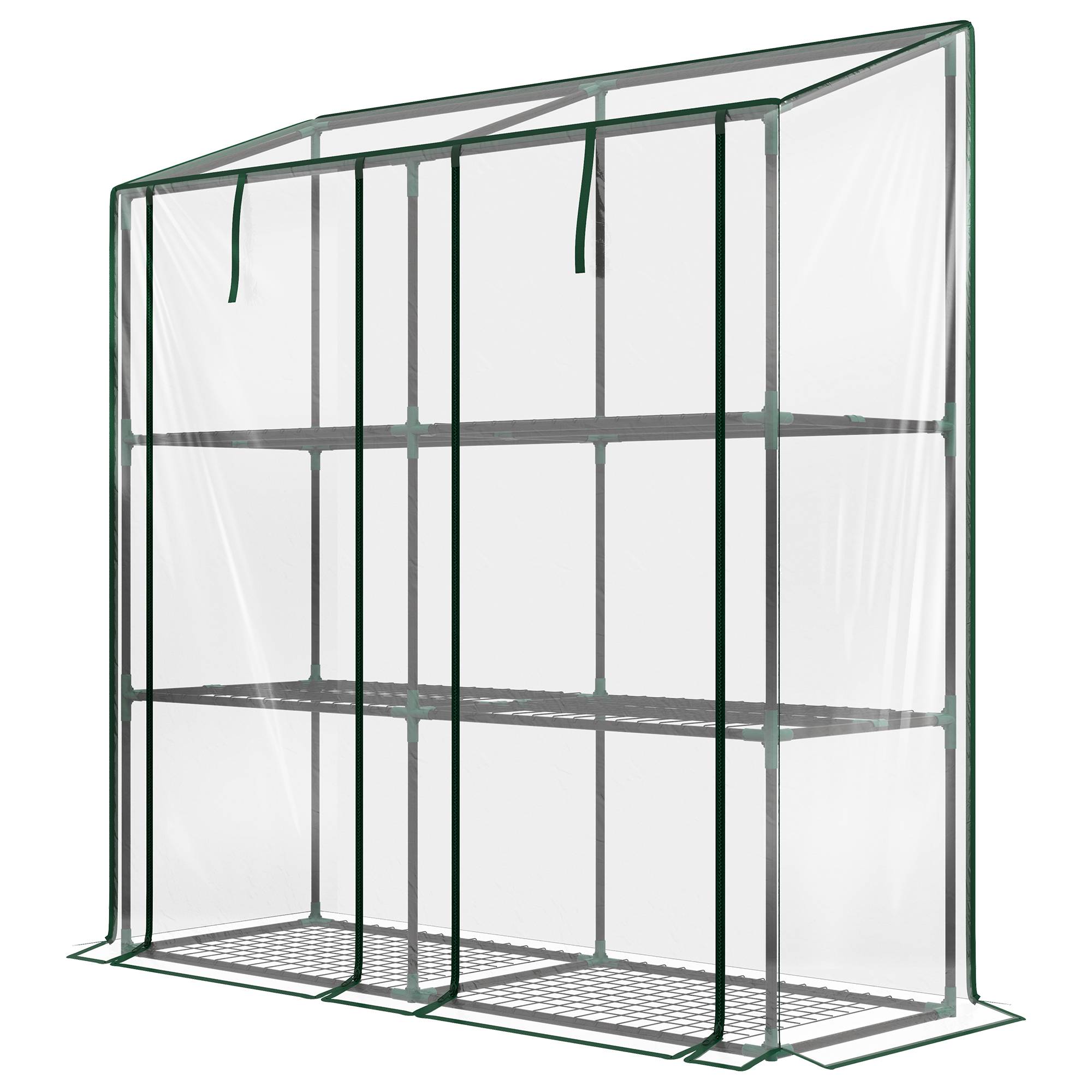 Serre de jardin à 3 niveaux avec étagères, toit incliné et portes zippées, 143 x 46 x 141/151 cm, transparente - Image 2
