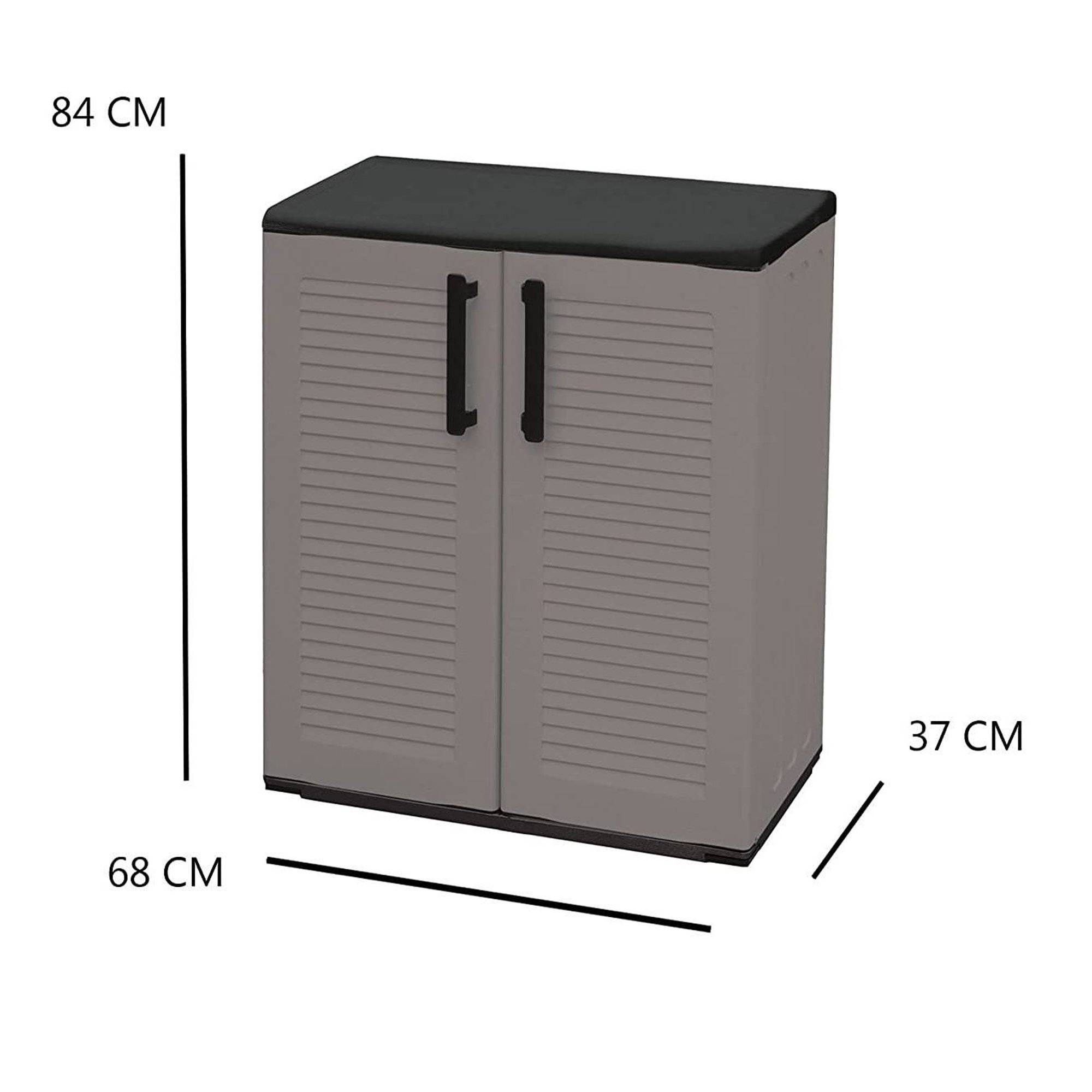 Dmora - Armoire d'extérieur Mol, Armoire de balcon polyvalente, Armoire d'extérieur avec 2 portes, 68x37h84 cm, Finition rayée, Gris et Noir - Dmora - Imagen 3