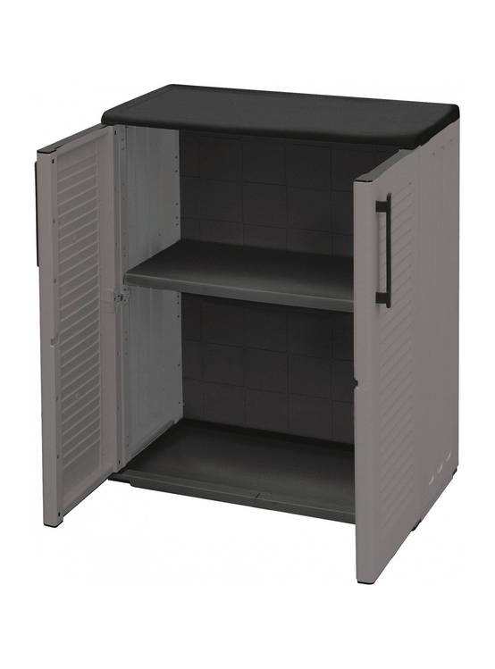 Dmora - Armoire d'extérieur Mol, Armoire de balcon polyvalente, Armoire d'extérieur avec 2 portes, 68x37h84 cm, Finition rayée, Gris et Noir - Dmora - Image 5