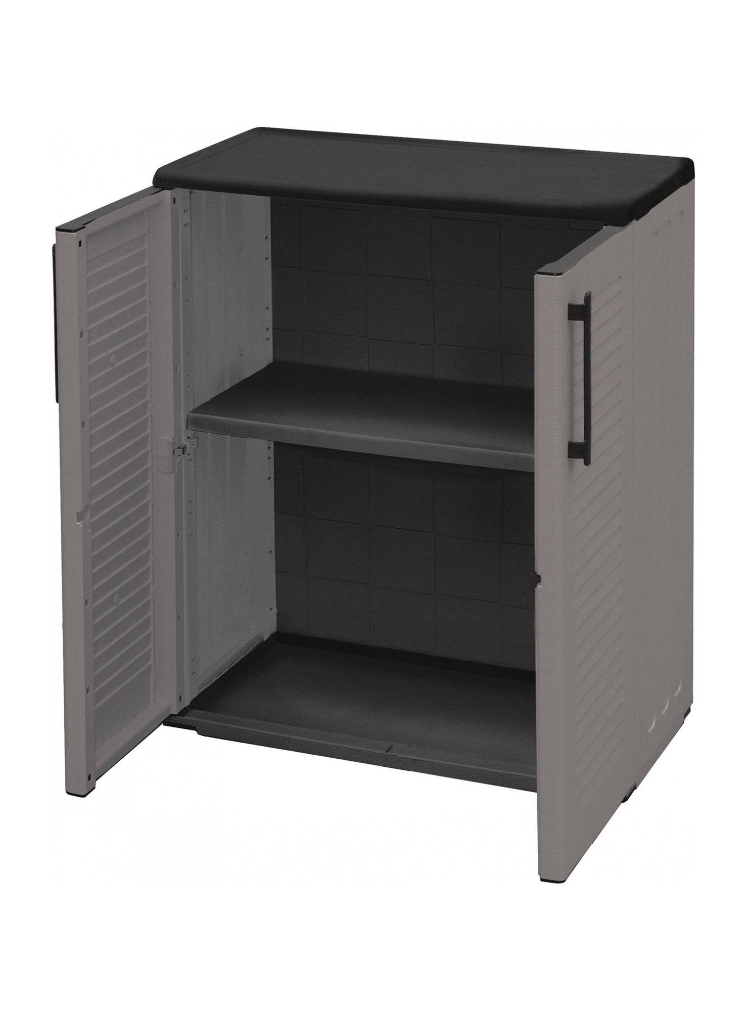 Dmora - Armoire d'extérieur Mol, Armoire de balcon polyvalente, Armoire d'extérieur avec 2 portes, 68x37h84 cm, Finition rayée, Gris et Noir - Dmora - Image 5