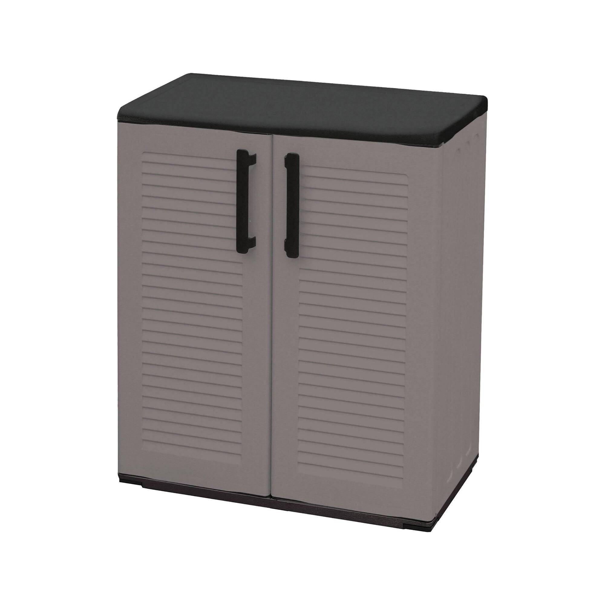 Dmora - Armoire d'extérieur Mol, Armoire de balcon polyvalente, Armoire d'extérieur avec 2 portes, 68x37h84 cm, Finition rayée, Gris et Noir - Dmora - Imagen 4