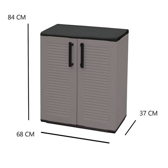 Dmora - Armoire d'extérieur Mol, Armoire de balcon polyvalente, Armoire d'extérieur avec 2 portes, 68x37h84 cm, Finition rayée, Gris et Noir - Dmora - Image 3