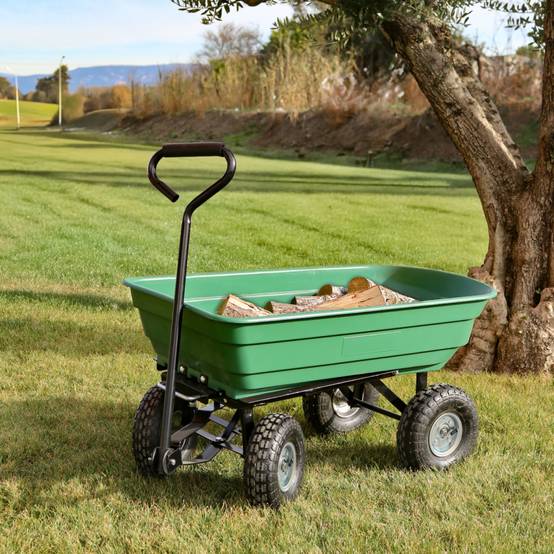 Chariot de jardin, remorque de transport à roulettes - 75 L - 260 Kg - Vert - Linxor - Image 6