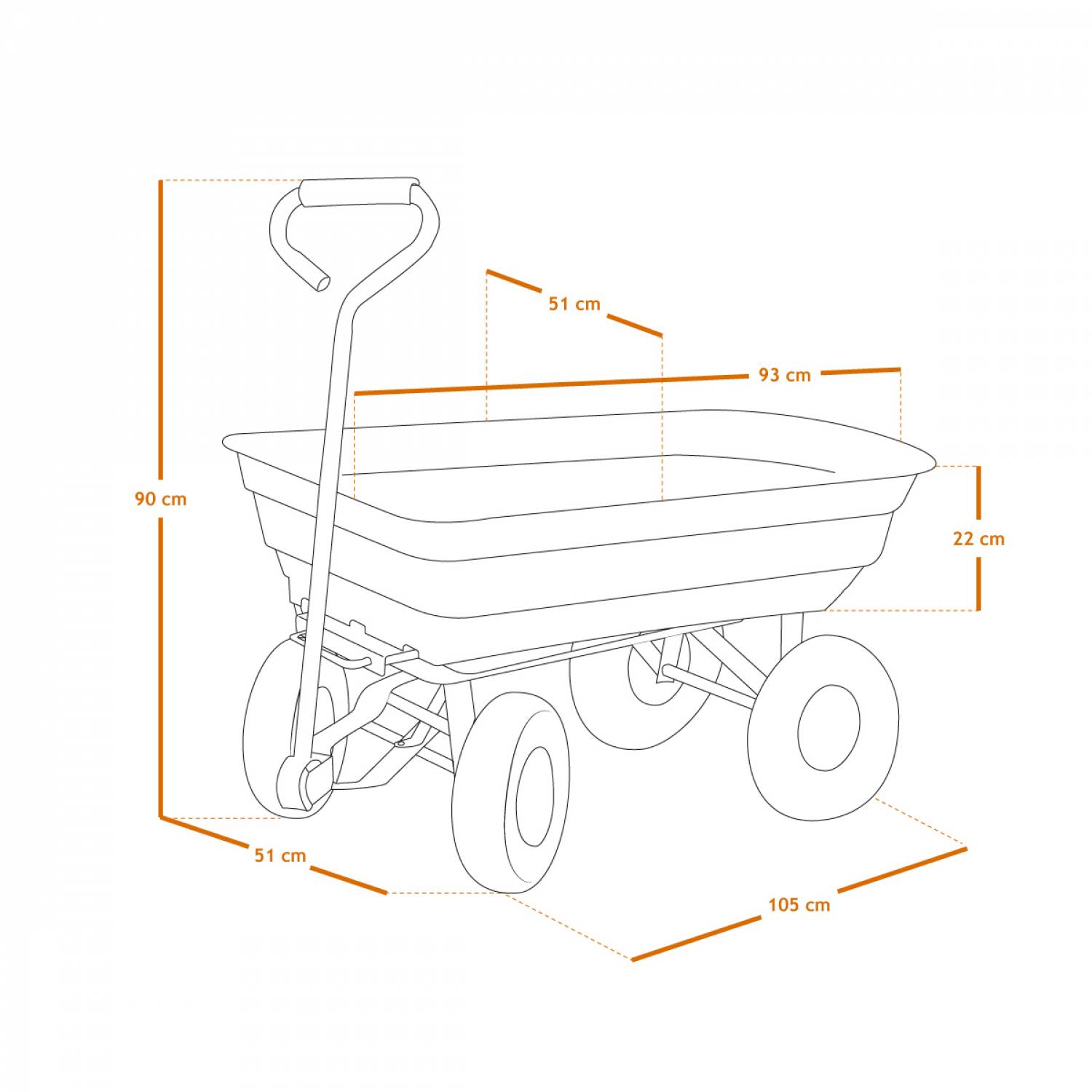 Chariot de jardin, remorque de transport à roulettes - 75 L -  260 Kg - Vert - Linxor - Image 2