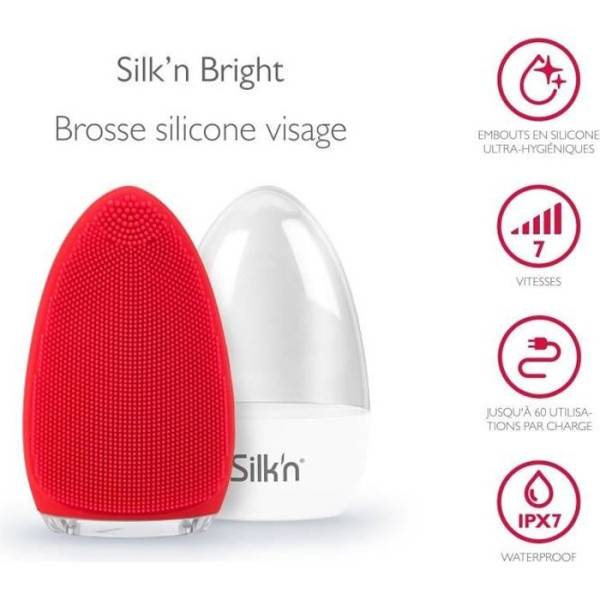 Sil - Brosse nettoyante pour le visage Silk'n BRIGHT rouge - Rechargeable - hypoallergénique - Image 1