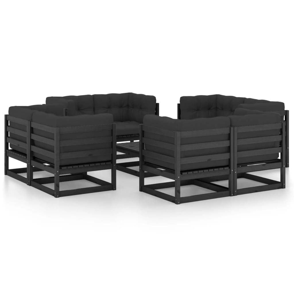 Helloshop26 - Salon de jardin meuble d'extérieur ensemble de mobilier 9 pièces avec coussins bois de pin massif - Imagen 1