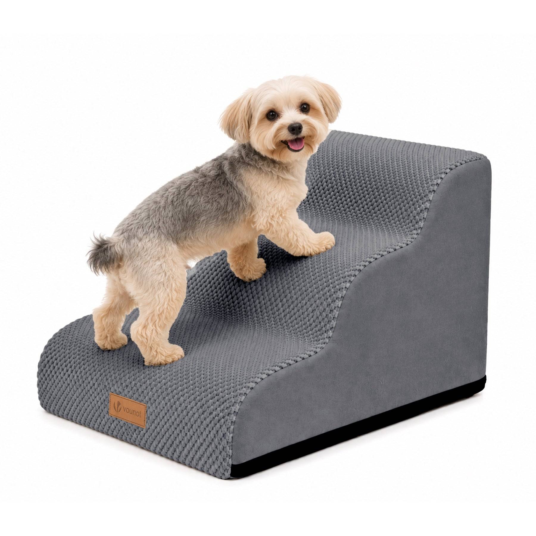 Vounot - Escalier pour chien et chat en mousse haute densite et housse lavable 57x40x40cm gris - Image 1