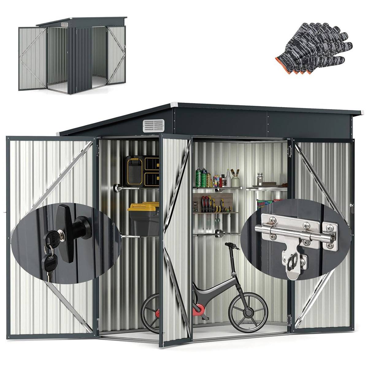 Maison Chic - Abri de Jardin Métal 235X117X185CM avec 2 Portes Loquets Fenêtres Résistant aux intempéries Gris - Image 1