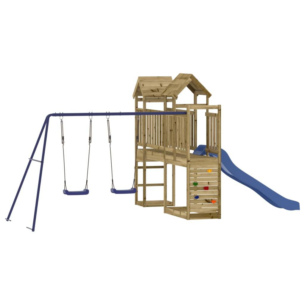 Helloshop26 - Aire de jeux d'extérieur escalade balançoires toboggan portiques robuste jeux jardin 495 x 339 x 214 cm bois de pin imprégné - Imagen 1