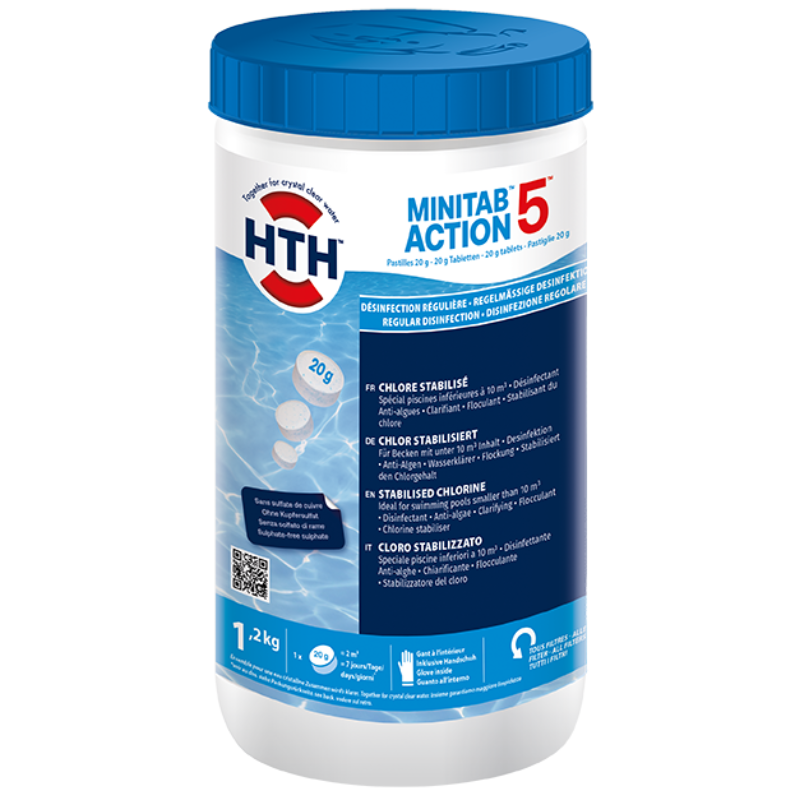 Chlore stabilisé hth® MINITAB Action 5 Pastilles 20g - 1,2kg - 1,2 kg - Imagen 1