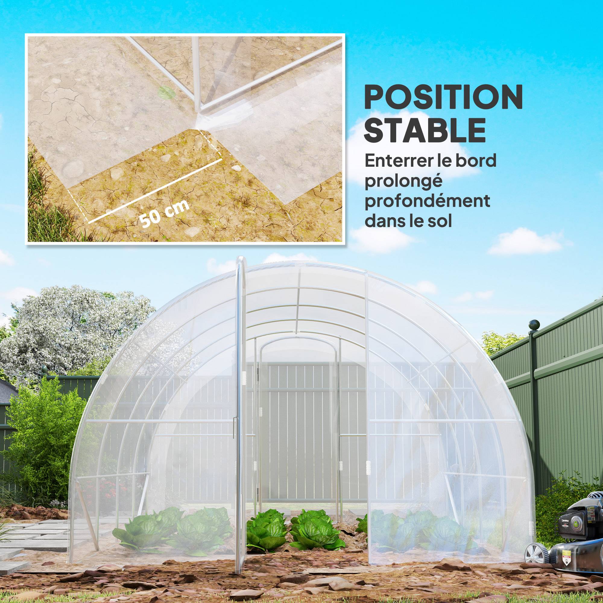 Outsunny - Serre de jardin tunnel 4x3x2m 12m² avec 2 portes à charnières bâche PE 150g/m² pour légumes plantes fleurs - Outsunny - Image 7