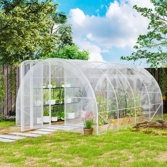 Outsunny - Serre de jardin tunnel 4x3x2m 12m² avec 2 portes à charnières bâche PE 150g/m² pour légumes plantes fleurs - Outsunny - Image 2