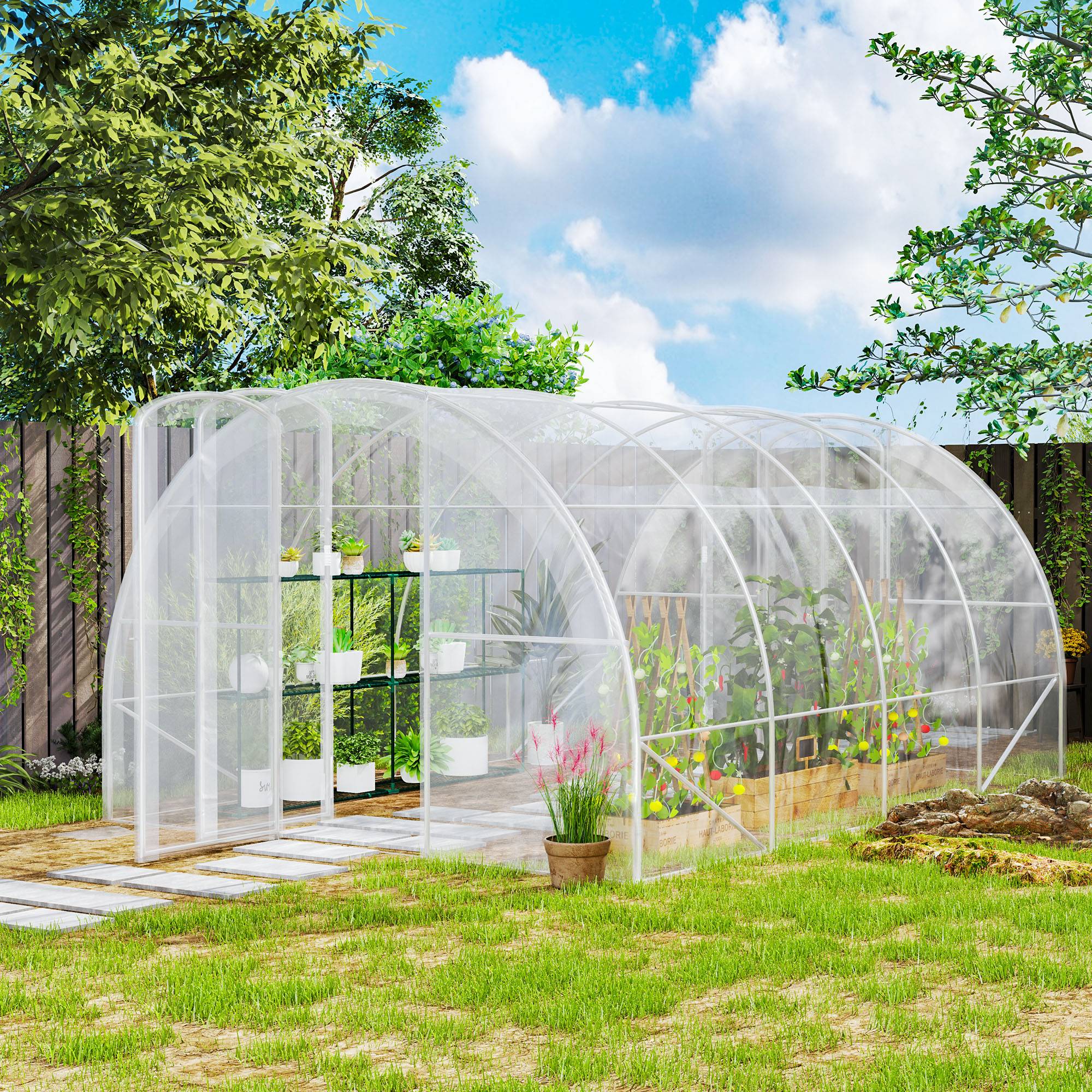 Outsunny - Serre de jardin tunnel 4x3x2m 12m² avec 2 portes à charnières bâche PE 150g/m² pour légumes plantes fleurs - Outsunny - Image 2
