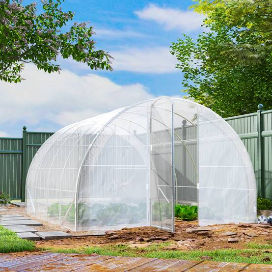 Outsunny - Serre de jardin tunnel 4x3x2m 12m² avec 2 portes à charnières bâche PE 150g/m² pour légumes plantes fleurs - Outsunny - Image 4