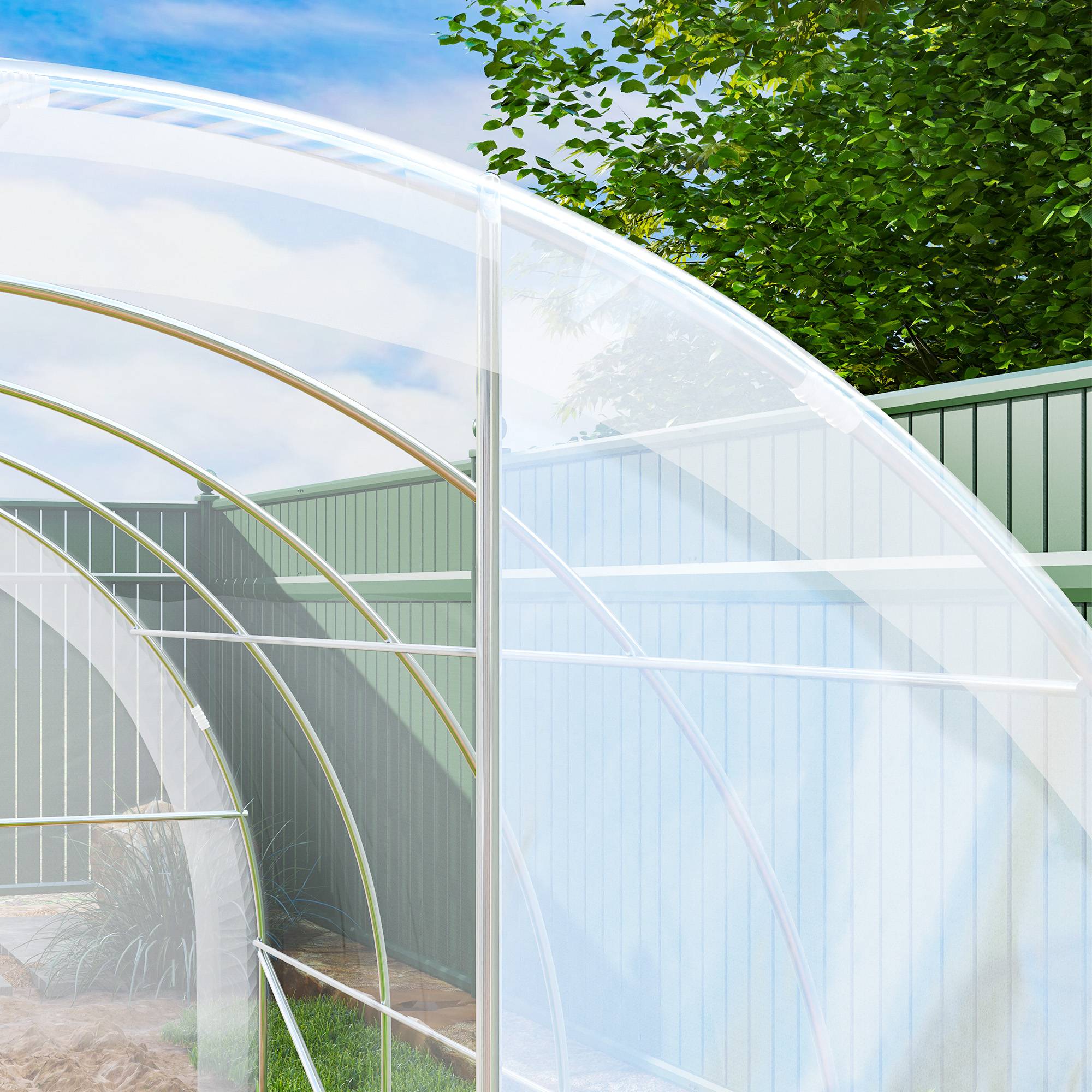 Outsunny - Serre de jardin tunnel 4x3x2m 12m² avec 2 portes à charnières bâche PE 150g/m² pour légumes plantes fleurs - Outsunny - Image 8