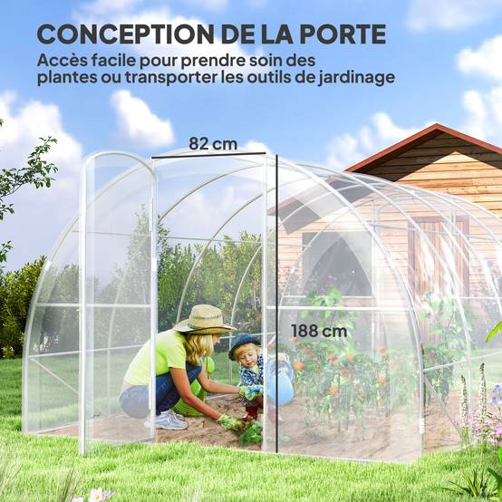 Outsunny - Serre de jardin tunnel 4x3x2m 12m² avec 2 portes à charnières bâche PE 150g/m² pour légumes plantes fleurs - Outsunny - Image 6