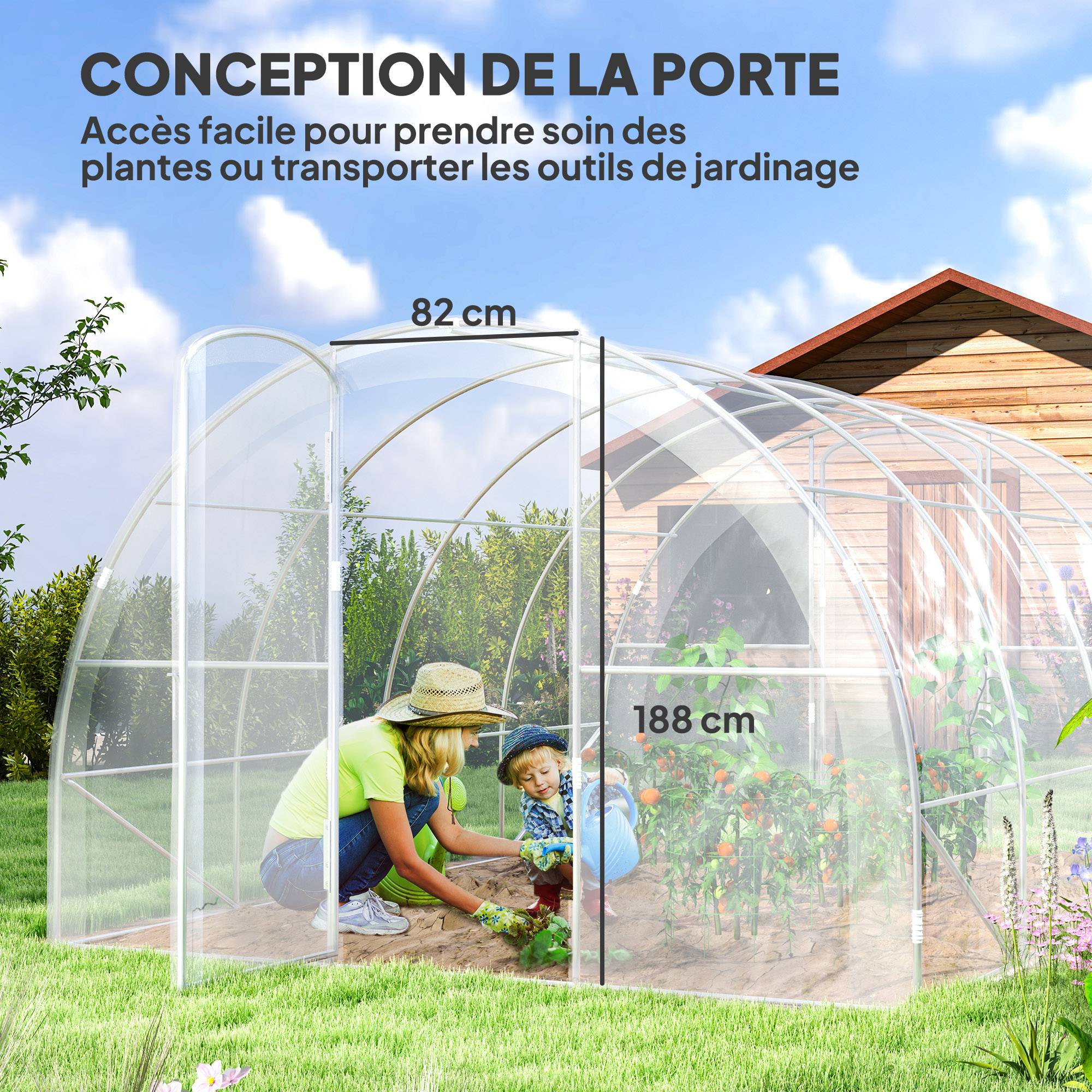 Outsunny - Serre de jardin tunnel 4x3x2m 12m² avec 2 portes à charnières bâche PE 150g/m² pour légumes plantes fleurs - Outsunny - Image 6