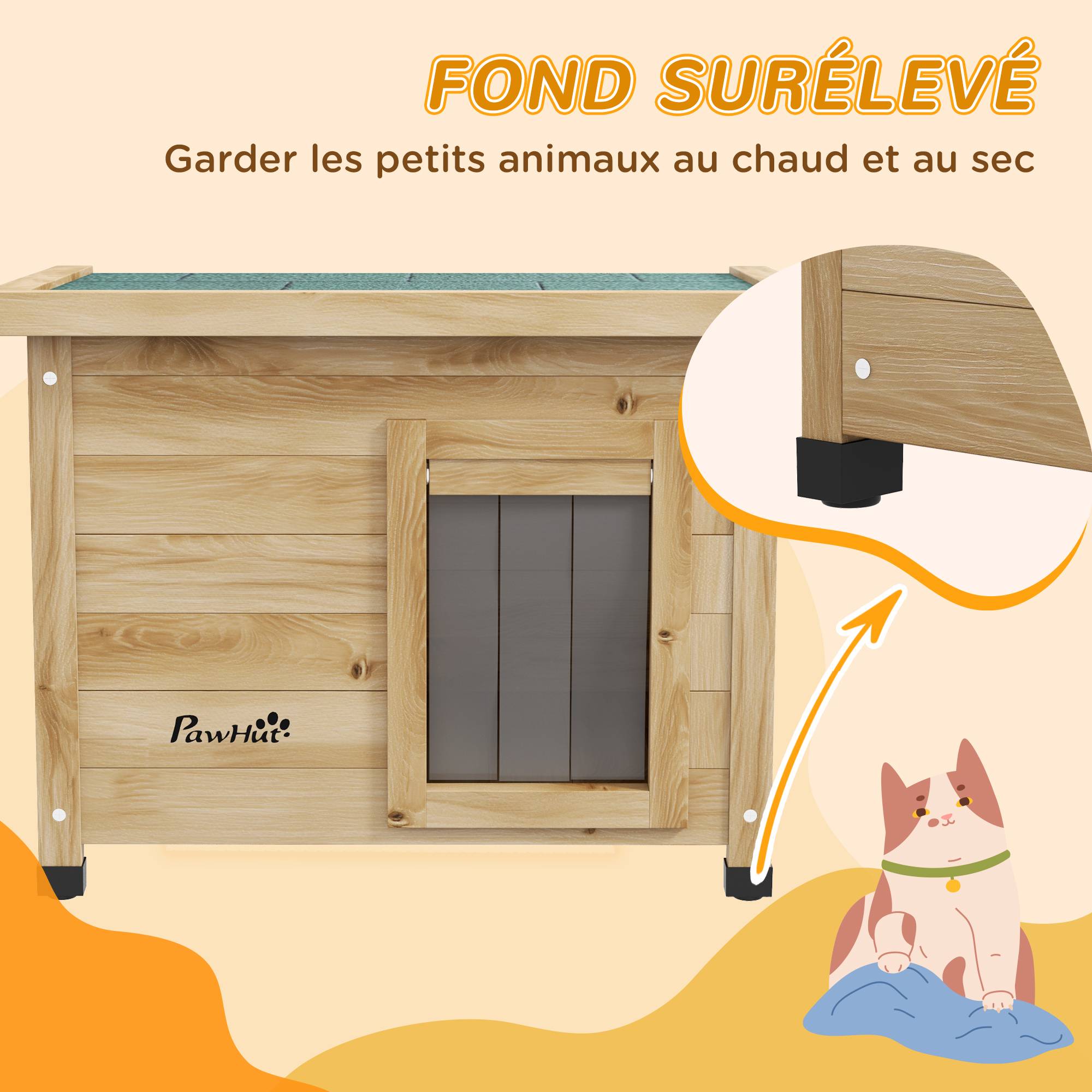 Niche pour chat bois jaune 57 x 45 x 43 cm - PANGIVO - Image 6