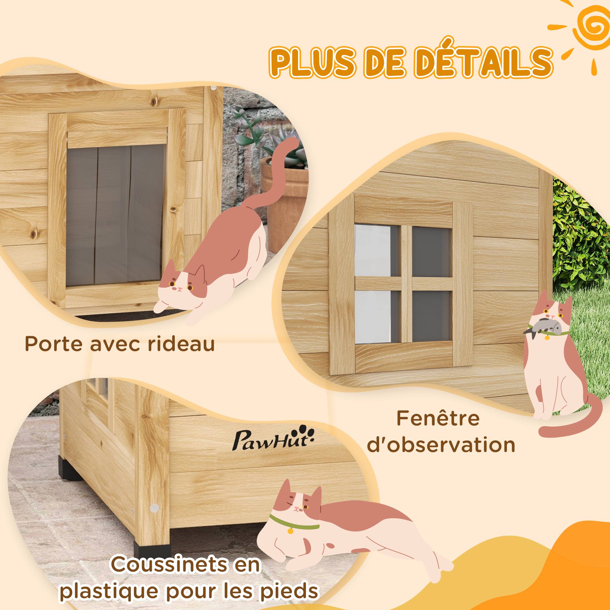 Niche pour chat bois jaune 57 x 45 x 43 cm - PANGIVO - Image 7