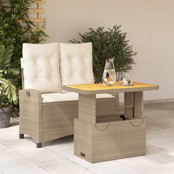 Petit Salon de Jardin Beige pour 2, avec Banc Confort Inclinable et Table Relevable Pratique – ComfortXL Outdoor Living - Image 1