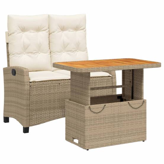 Petit Salon de Jardin Beige pour 2, avec Banc Confort Inclinable et Table Relevable Pratique – ComfortXL Outdoor Living - Image 2