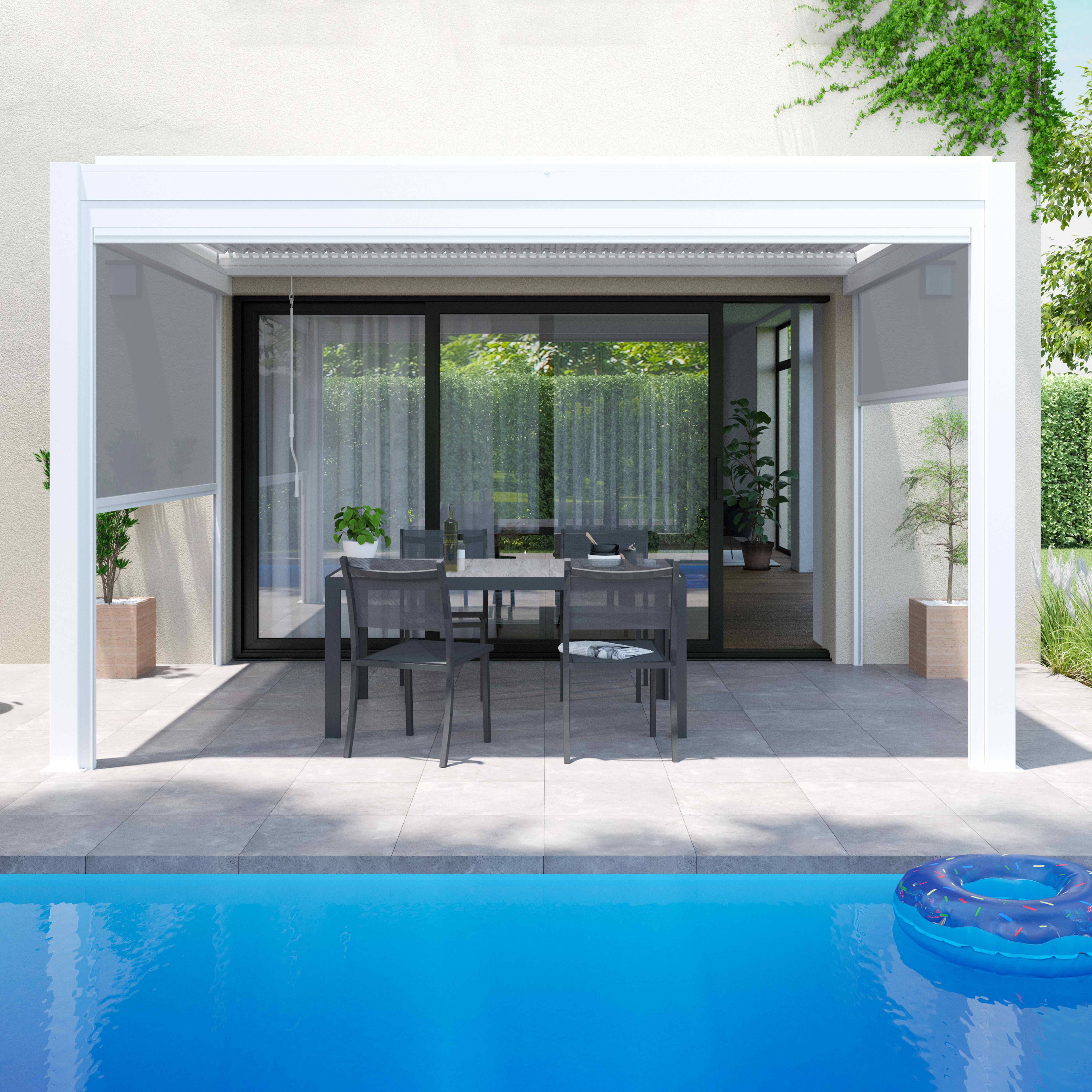 Oviala - Pergola bioclimatique adossée blanche en aluminium 3x4 m Oia - Oviala - Imagen 5
