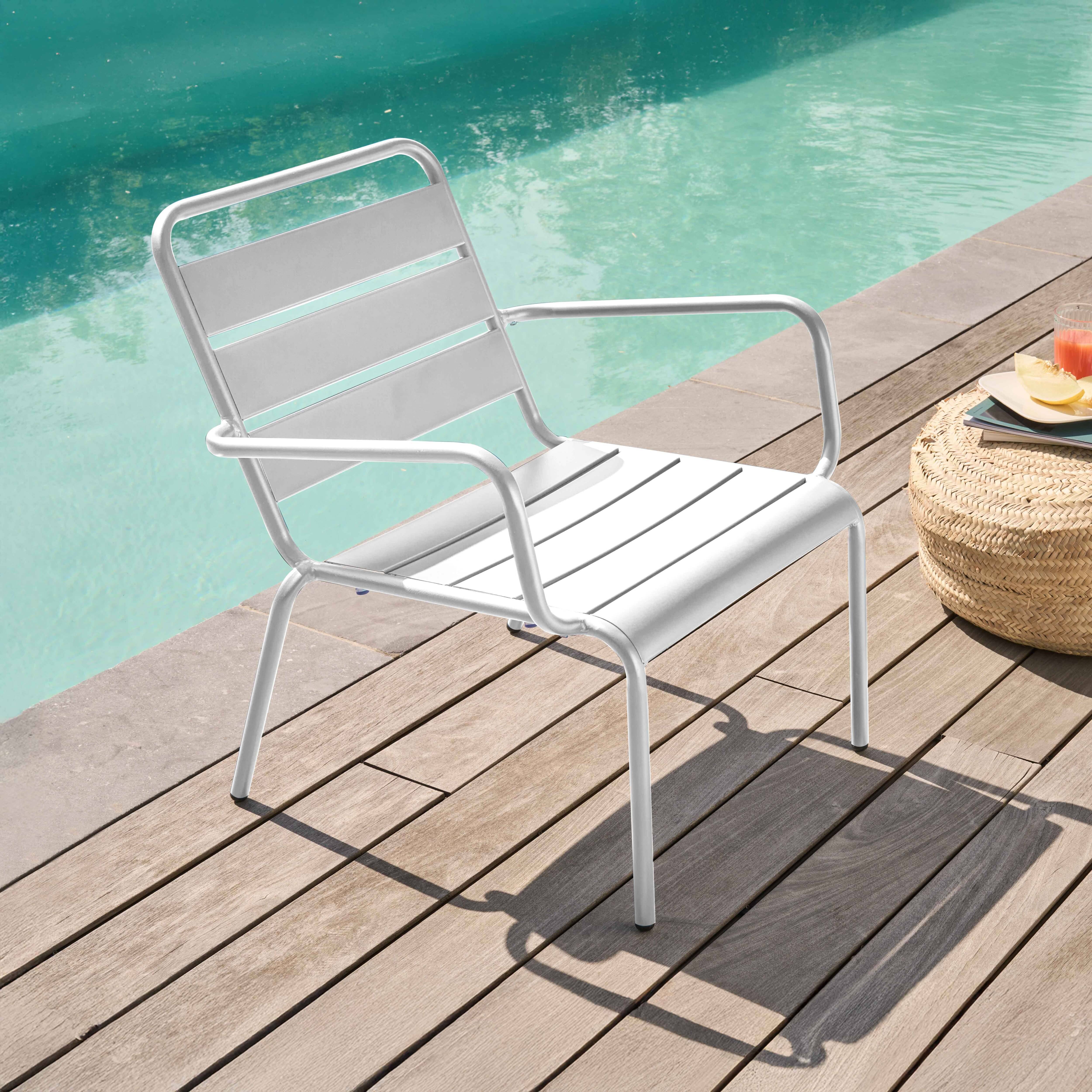 Oviala - Fauteuil de jardin bas relax acier blanc Palavas - Oviala - Imagen 2