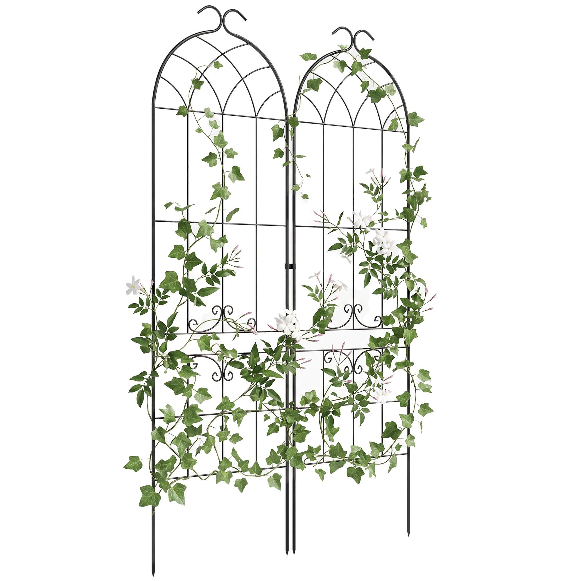 Lot de 2 treillis de jardin métal noir 50 x 1.3 x 181 cm - PANGIVO - Image 1